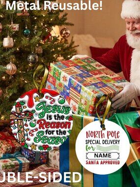 Santa Reusable Metal Christmas Tag Personalized. Jesus